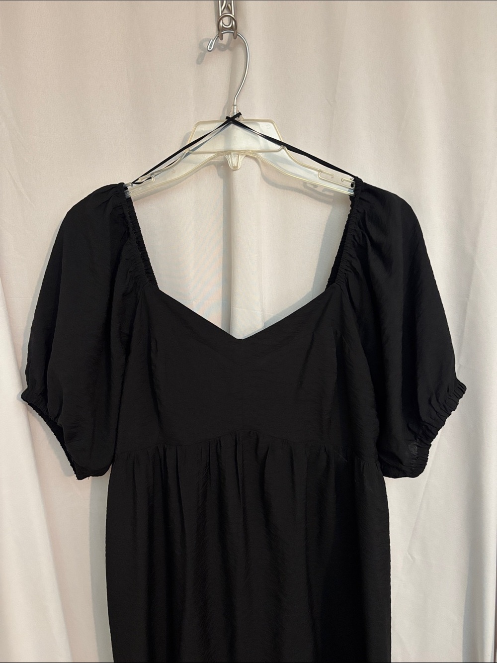Nine West Black Babydoll, Puff-Sleeve, Tiered Mini Dress LBD Size Large - Picture 2 of 16